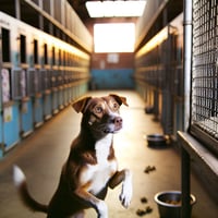 Dog alone in shelter corridor Dog alone in shelter corridor